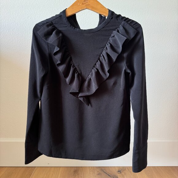 H&M Black Tuxedo Ruffle Blouse | Feminine Statement Top | Size 4 - Picture 2 of 15